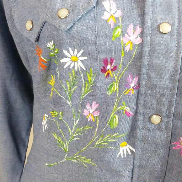 Vtg Hand Painted Long Sleeve Chambray Shirt XL - Picture 2 of 8